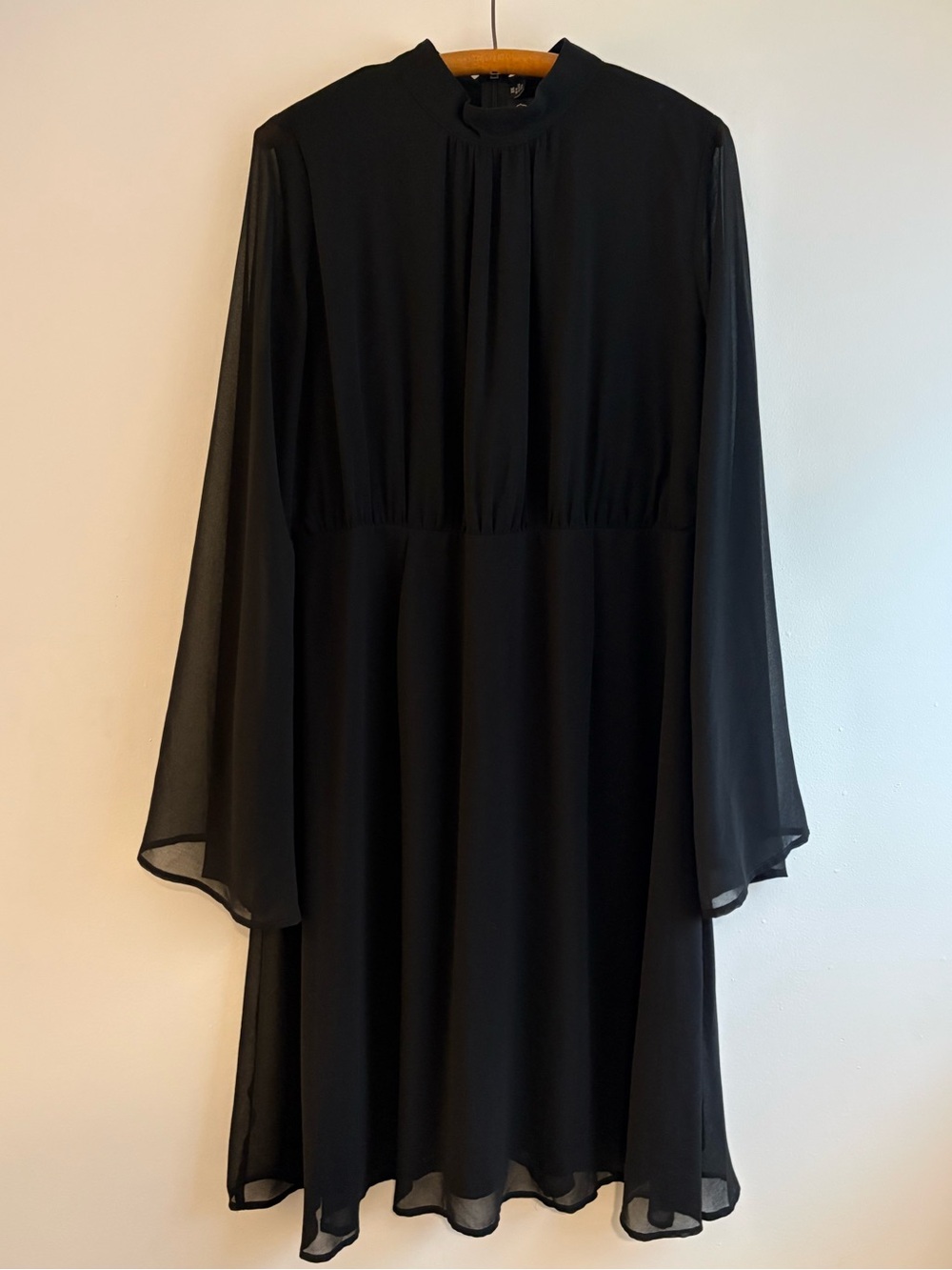 Unique Vintage “Voodoo Vixen” black chiffon belted flare dress, sz XXL